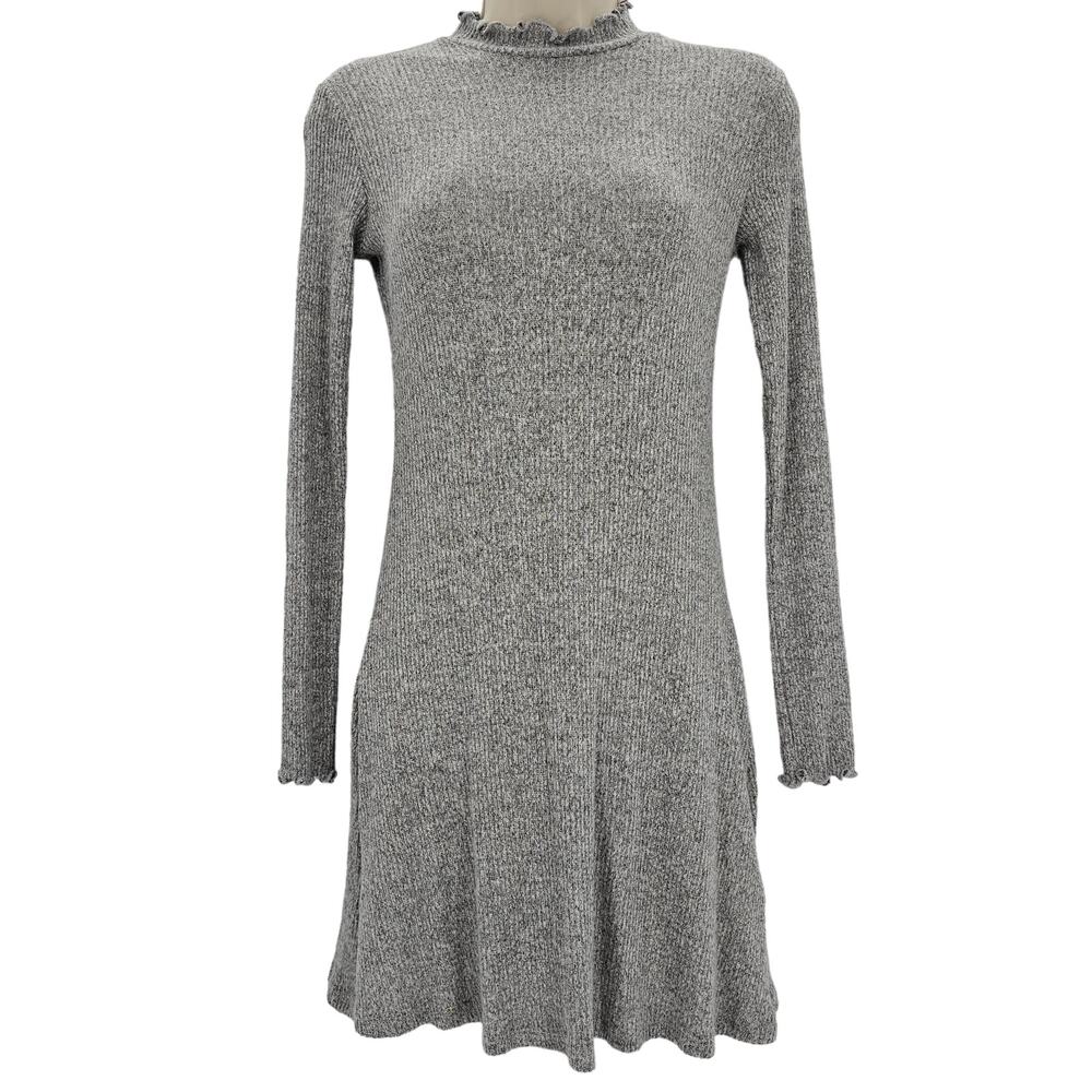 UO Kimchi Blue Womans size XS Lettuce Edge Mock Neck Ribbed Mini Dress Gray NEW
